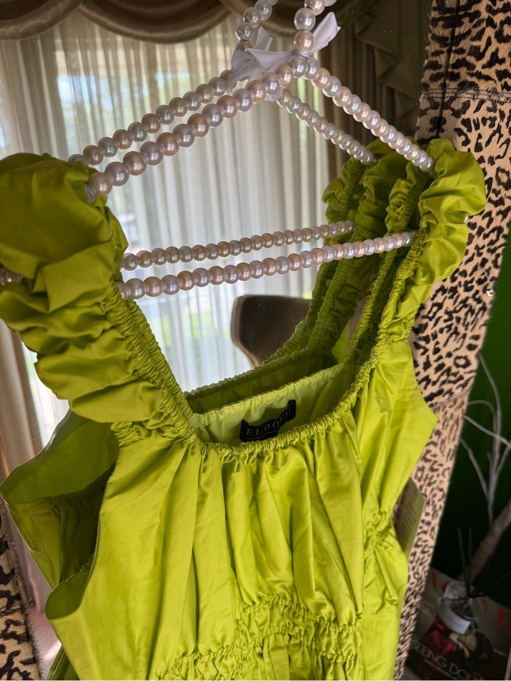 ELOQUII Poplin Flare Mini Dress Lime Green Smocked Size 14 - Picture 7 of 11